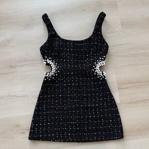 Zara Black Mini Dress with Pearl Details